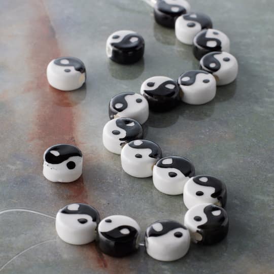 6 Packs: 18 ct. (108 total) Black & White Ceramic Yin Yang Beads, 10mm by Bead Landing™